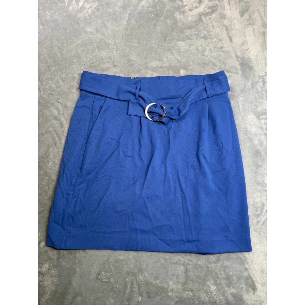 Ann Taylor A-Line Mini Skirt Womens 14 Royal Blue Belted Career Office